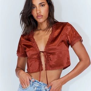 Princess Polly Vintage Tie Up Top Rust